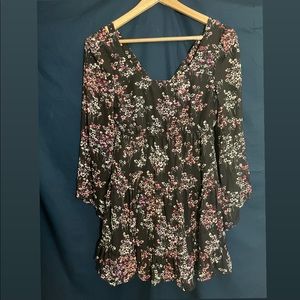 Black + red floral cocktail dress perfect for fall